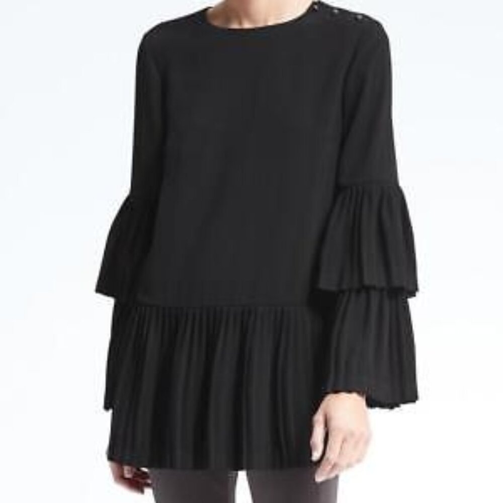 Banana Republic x Olivia Palermo Black Tiered Top with Bell Sleeves